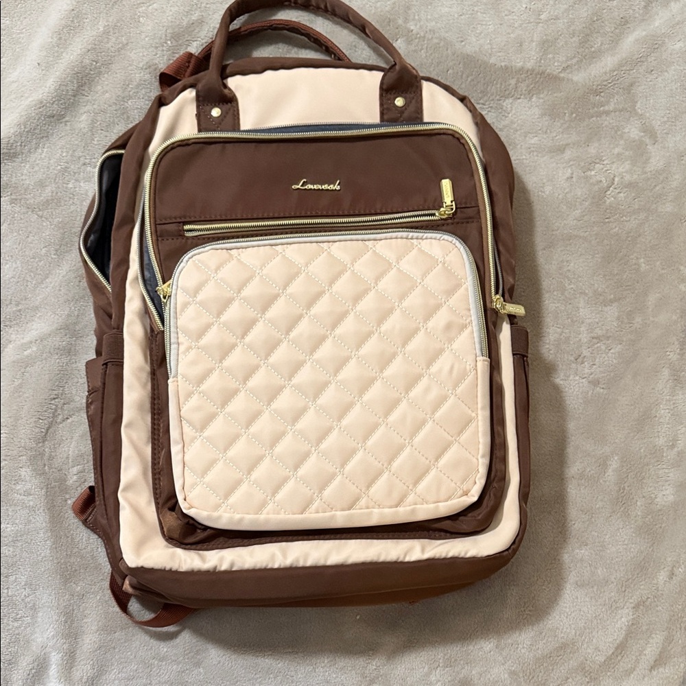 Brown and Cream Quilted Backpack